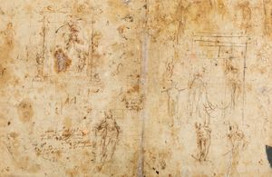 AGOSTINO CARRACCI : Studi di figure e architetture eseguite al verso  - Asta Dipinti antichi - Associazione Nazionale - Case d'Asta italiane