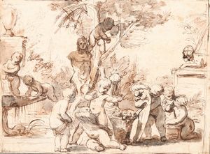 Giulio Carpioni, Attribuito a - Gioco di putti su sfondo di giardino