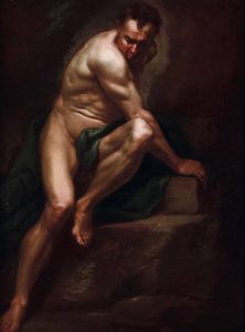 Scuola romana della fine del XVII secolo Studio di nudo maschile  - Asta Dipinti antichi - Associazione Nazionale - Case d'Asta italiane