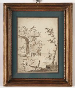 Giacomo Guardi, Attribuito a : Capricci con architetture e figure  - Asta Dipinti antichi - Associazione Nazionale - Case d'Asta italiane