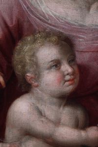 Matteo Pérez detto Matteo da Lecce, Attribuito a : Madonna con Bambino, San Giovannino e cherubini  - Asta Dipinti antichi - Associazione Nazionale - Case d'Asta italiane