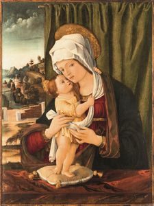 Benedetto Montagna : Madonna con Bambino su sfondo di paesaggio  - Asta Dipinti antichi - Associazione Nazionale - Case d'Asta italiane