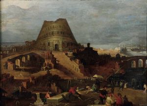 Louis de Caullery, Scuola di : La Torre di Babele  - Asta Dipinti antichi - Associazione Nazionale - Case d'Asta italiane