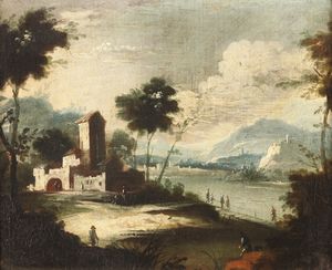 Scuola veneta del XVIII secolo Paesaggi con figure  - Asta Dipinti antichi - Associazione Nazionale - Case d'Asta italiane