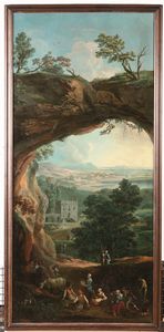 Paolo Anesi (Roma 1697 - Roma 1761) e Paolo Monaldi (Roma 1710 - Roma 1779) Scorci con architetture e figure di contadini  - Asta Dipinti antichi - Associazione Nazionale - Case d'Asta italiane
