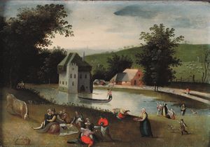 Abel Grimmer - Scena campestre con laghetto