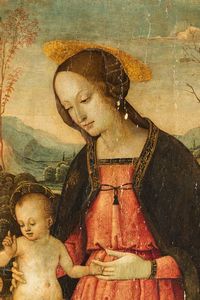 Scuola umbra del XVI secolo Madonna con Bambino e san Giovannino  - Asta Dipinti antichi - Associazione Nazionale - Case d'Asta italiane