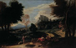 Artista fiammingo del XVII secolo Paesaggio con viandanti  - Asta Dipinti antichi - Associazione Nazionale - Case d'Asta italiane
