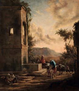Jan Weenix : Paesaggio con viandanti e rovine  - Asta Dipinti antichi - Associazione Nazionale - Case d'Asta italiane