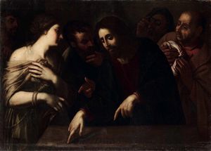 Scuola romana del XVII secolo Cristo e ladultera  - Asta Dipinti antichi - Associazione Nazionale - Case d'Asta italiane