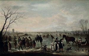 Aert van der Neer - Paesaggio invernale con pattinatori