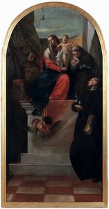 Francesco Zugno : Madonna in trono con i santi Antonio, Francesco e Gaetano da Thiene  - Asta Dipinti antichi - Associazione Nazionale - Case d'Asta italiane