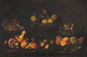 Scuola del XVII secolo Nature morte con con frutti e funghi  - Asta Dipinti antichi - Associazione Nazionale - Case d'Asta italiane