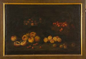 Scuola del XVII secolo Nature morte con con frutti e funghi  - Asta Dipinti antichi - Associazione Nazionale - Case d'Asta italiane