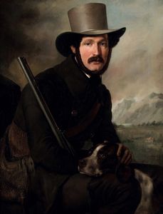 Giuseppe Molteni, Attribuito a - Ritratto di cacciatore con cane