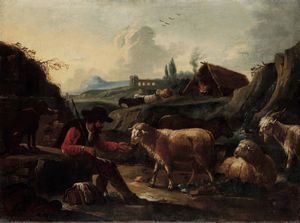 Philipp Peter Roos detto Rosa Da Tivoli : Paesaggi con pastori e armenti  - Asta Dipinti antichi - Associazione Nazionale - Case d'Asta italiane