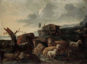 Philipp Peter Roos detto Rosa Da Tivoli : Paesaggi con pastori e armenti  - Asta Dipinti antichi - Associazione Nazionale - Case d'Asta italiane