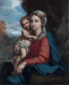 Francesco Albani, nei modi di : Madonna con Bambino  - Asta Dipinti antichi - Associazione Nazionale - Case d'Asta italiane