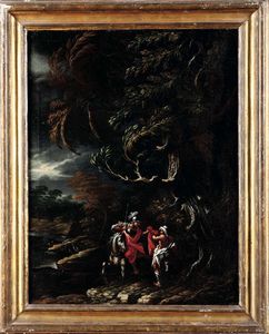 Scuola veneta del XVII secolo Miracolo di San Martino<BR>Adorazione dei Pastori  - Asta Dipinti antichi - Associazione Nazionale - Case d'Asta italiane