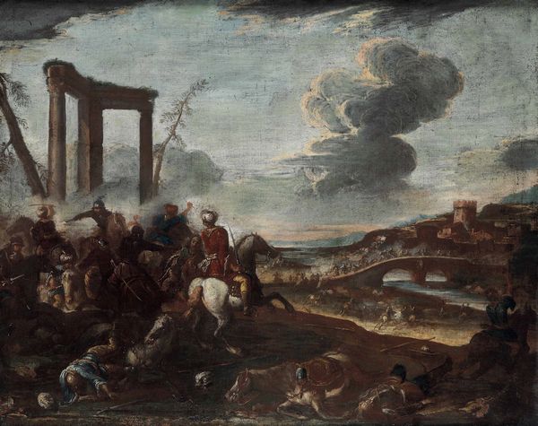 Scuola del XVIII secolo Scontro tra cavalleria cristiana e turca  - Asta Disegni Antichi - Associazione Nazionale - Case d'Asta italiane