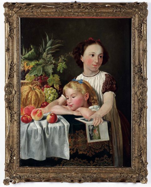 Max Egley (XIX secolo) Due bambine con composizione di frutti  - Asta Disegni Antichi - Associazione Nazionale - Case d'Asta italiane