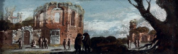 Scuola del XVIII secolo Paesaggio con figure  - Asta Disegni Antichi - Associazione Nazionale - Case d'Asta italiane