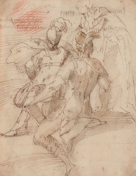 ,Jacopo Zanguidi detto il Bertoja : Studio di due soldati e di una figura virile  - Asta Disegni Antichi - Associazione Nazionale - Case d'Asta italiane