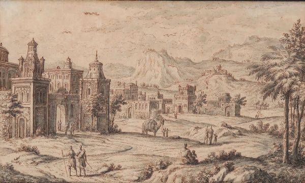 ,Philipp Andreas Kilian : Veduta di una citt orientale  - Asta Disegni Antichi - Associazione Nazionale - Case d'Asta italiane