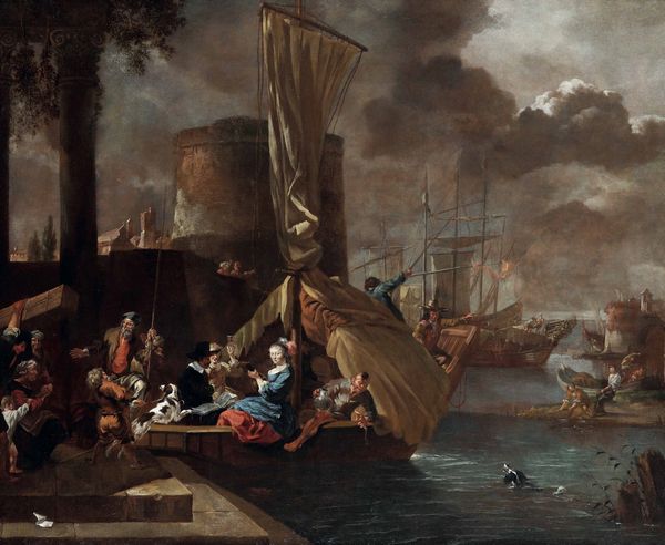 Scuola olandese del XVII secolo Veduta di porto con imbarcazioni e figure  - Asta Disegni Antichi - Associazione Nazionale - Case d'Asta italiane