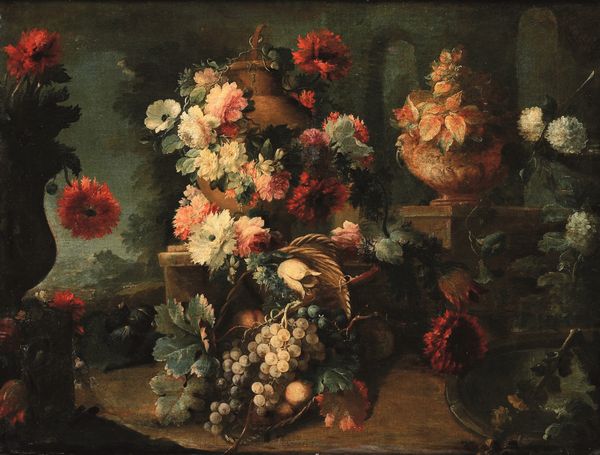 ,Michele Antonio Rapous : Nature morte con frutti e vasi ricolmi di fiori  - Asta Disegni Antichi - Associazione Nazionale - Case d'Asta italiane