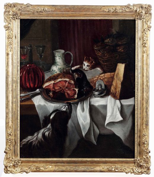 ,Alexandre-François Desportes : Tavola imbandita con cane e gatto  - Asta Disegni Antichi - Associazione Nazionale - Case d'Asta italiane