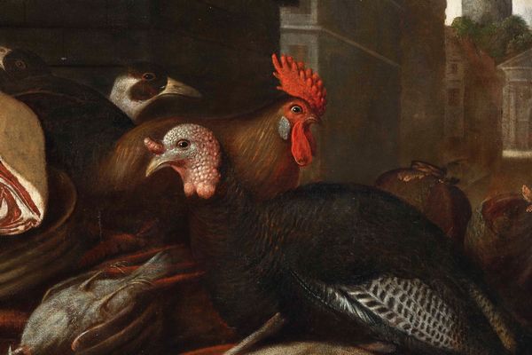 ,Felice Boselli : Banco di mercato con carni e animali da cortile  - Asta Disegni Antichi - Associazione Nazionale - Case d'Asta italiane