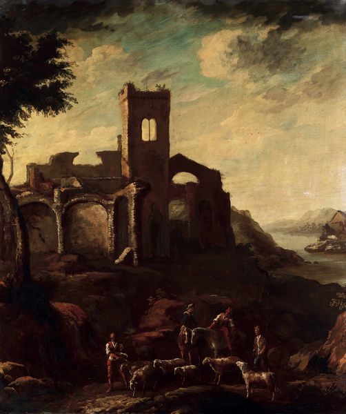 ,Antonio Travi detto il Sestri : Paesaggio con rovine e contadini  - Asta Disegni Antichi - Associazione Nazionale - Case d'Asta italiane