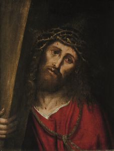 ,Bartolomeo Montagna - Cristo coronato di spine appoggiato alla croce