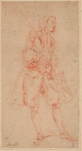 ,Hubert-François Bourguignon d'Anville detto Gravelot - Ritratto di uomo con stendardo