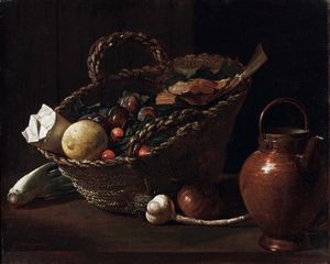 ,Giovanni Francesco Briglia - Natura morta con cesto, frutti e ortaggi