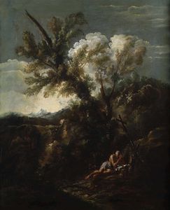Sebastiano Ricci (Belluno 1659 - Venezia 1734) e Antonio Francesco Peruzzini (Ancona 1643 - Milano 1724) Paesaggio con santa Maria Maddalena penitente  - Asta Disegni Antichi - Associazione Nazionale - Case d'Asta italiane