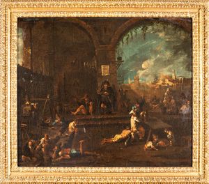 ,Alessandro Magnasco : Interni con famiglia di zingari  - Asta Disegni Antichi - Associazione Nazionale - Case d'Asta italiane