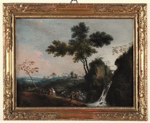 ,Giovan Battista Cimaroli - Paesaggio con figure e cascata