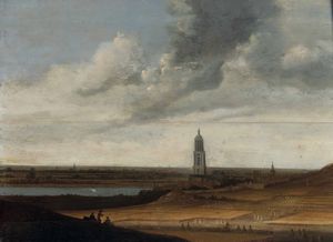 ,Jacob Izaaksoon van Ruisdael : Veduta con campi di grano e cittadine sullo sfondo  - Asta Disegni Antichi - Associazione Nazionale - Case d'Asta italiane