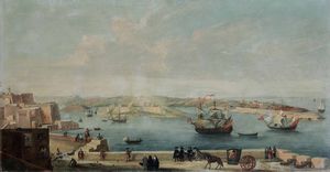 Scuola della fine del XVIII secolo Veduta di La Valletta  - Asta Disegni Antichi - Associazione Nazionale - Case d'Asta italiane