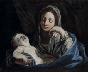 Scuola emiliana del XVII secolo Madonna col Bambino  - Asta Disegni Antichi - Associazione Nazionale - Case d'Asta italiane