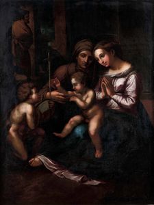 Scuola del XVII secolo Sacra Famiglia con san Giovannino e sant'Anna  - Asta Disegni Antichi - Associazione Nazionale - Case d'Asta italiane