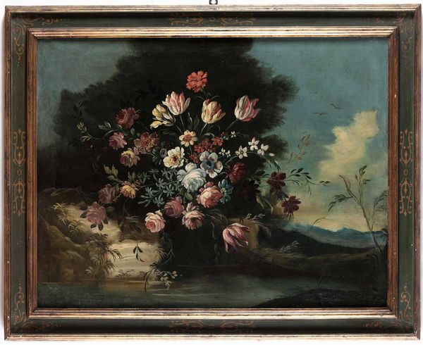 Scuola del XVIII secolo composizioni di fiori in giardino  - Asta Old Masters Paintings - Associazione Nazionale - Case d'Asta italiane