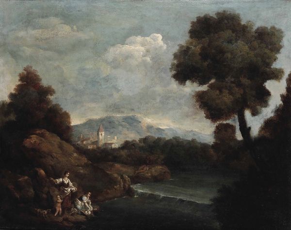 Scuola veneta del XVIII secolo Paesaggio con lavandaie  - Asta Old Masters Paintings - Associazione Nazionale - Case d'Asta italiane