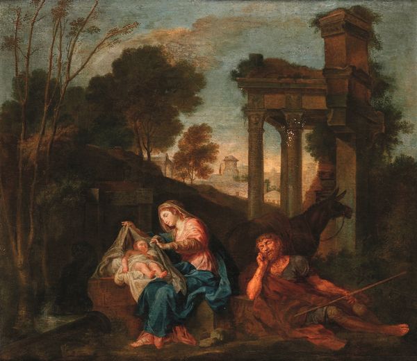 Scuola del XVIII secolo Riposo durante la fuga in Egitto  - Asta Old Masters Paintings - Associazione Nazionale - Case d'Asta italiane
