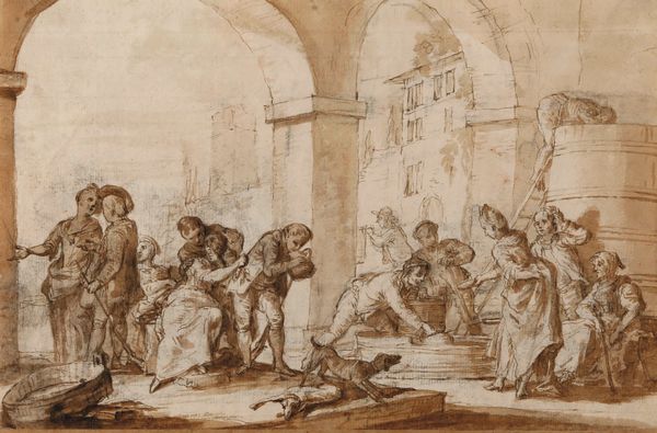 Marco Marcola, Attribuito a : Personaggi intorno a un pozzo  - Asta Old Masters Paintings - Associazione Nazionale - Case d'Asta italiane