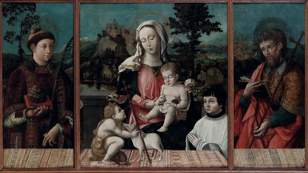 Scuola del XVI secolo Madonna con Bambino, San Giovannino, Santo Stefano, un santo e un giovane devoto  - Asta Old Masters Paintings - Associazione Nazionale - Case d'Asta italiane