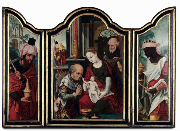 Pieter Coecke van Aelst, Bottega di : L'Adorazione dei Magi  - Asta Old Masters Paintings - Associazione Nazionale - Case d'Asta italiane