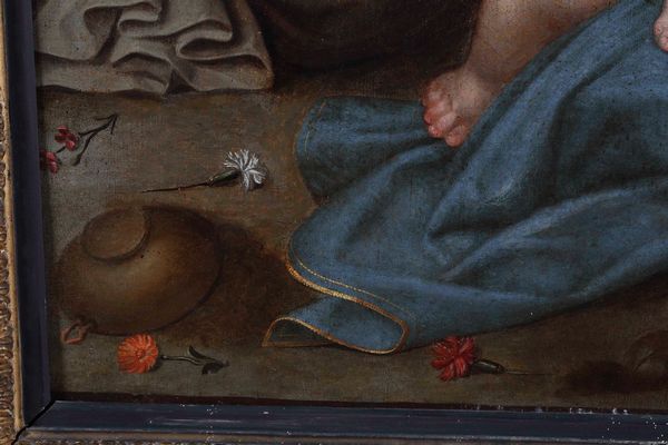 Matteo Pérez detto Matteo da Lecce, Attribuito a : Madonna con Bambino, San Giovannino e cherubini  - Asta Old Masters Paintings - Associazione Nazionale - Case d'Asta italiane